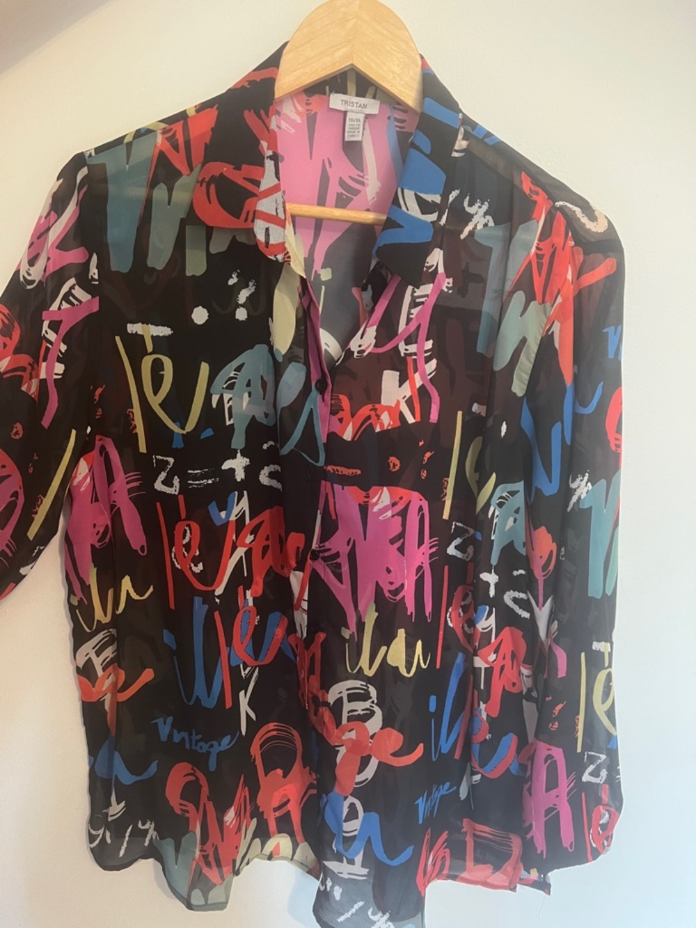 Tristan Women Button Front Shirt with Multicolor Scribble Print